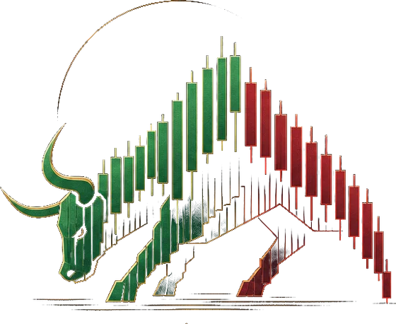 Bull Run emblem: a charging bull built from green and red candlesticks